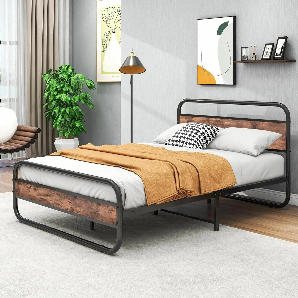 Double Size Bed Frame Headboard Storage 135x190cm - Image 3