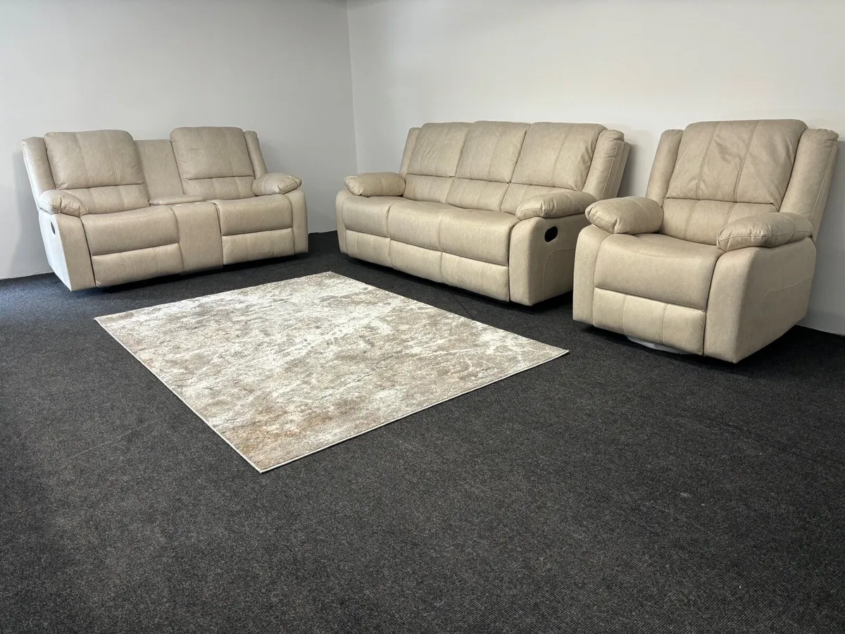 New 3+1+1 Beige Sofas Easy Clean Fabric - Image 1