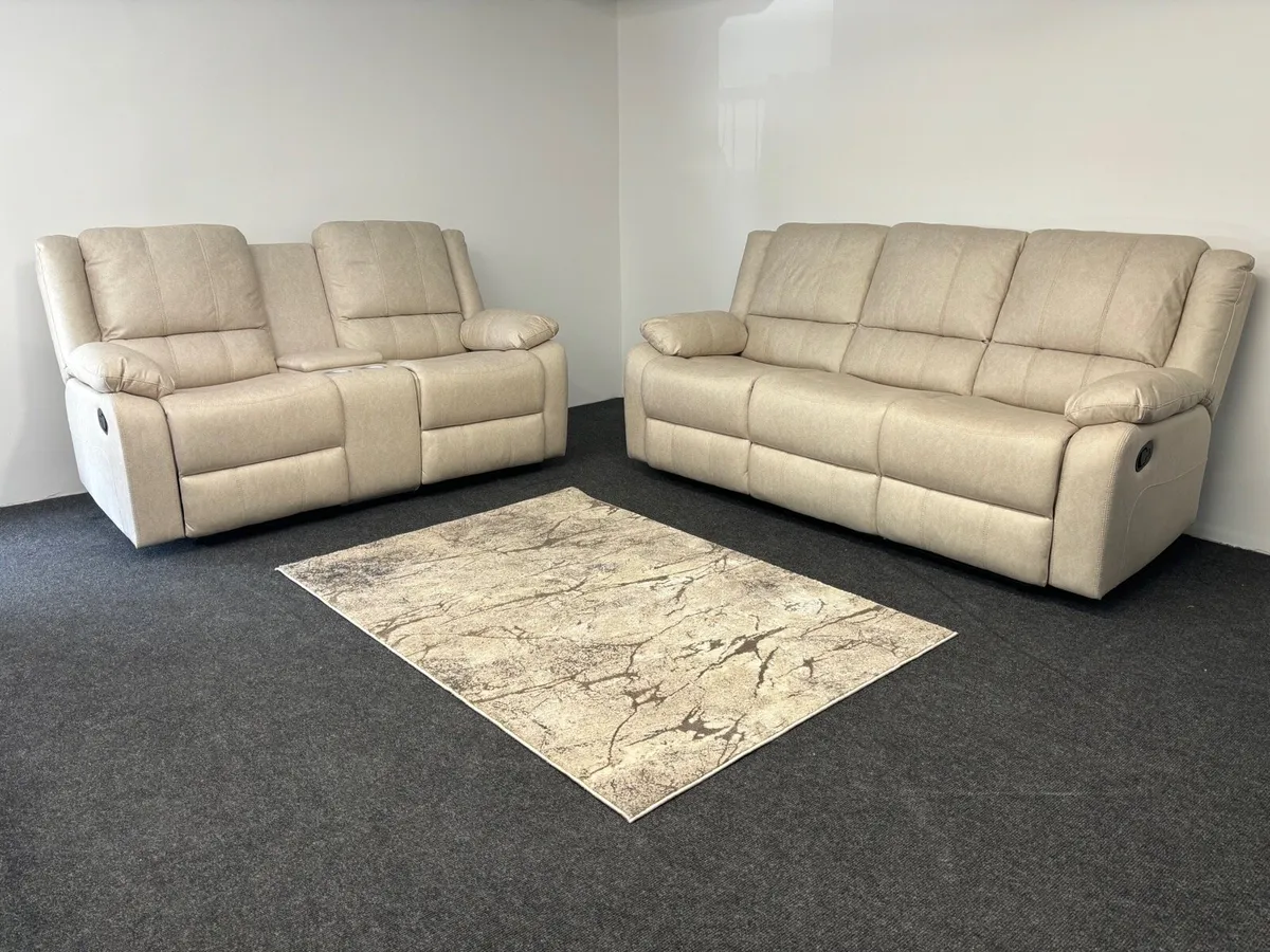 New 3+2 Beige Sofas Easy Clean Fabric - Image 1