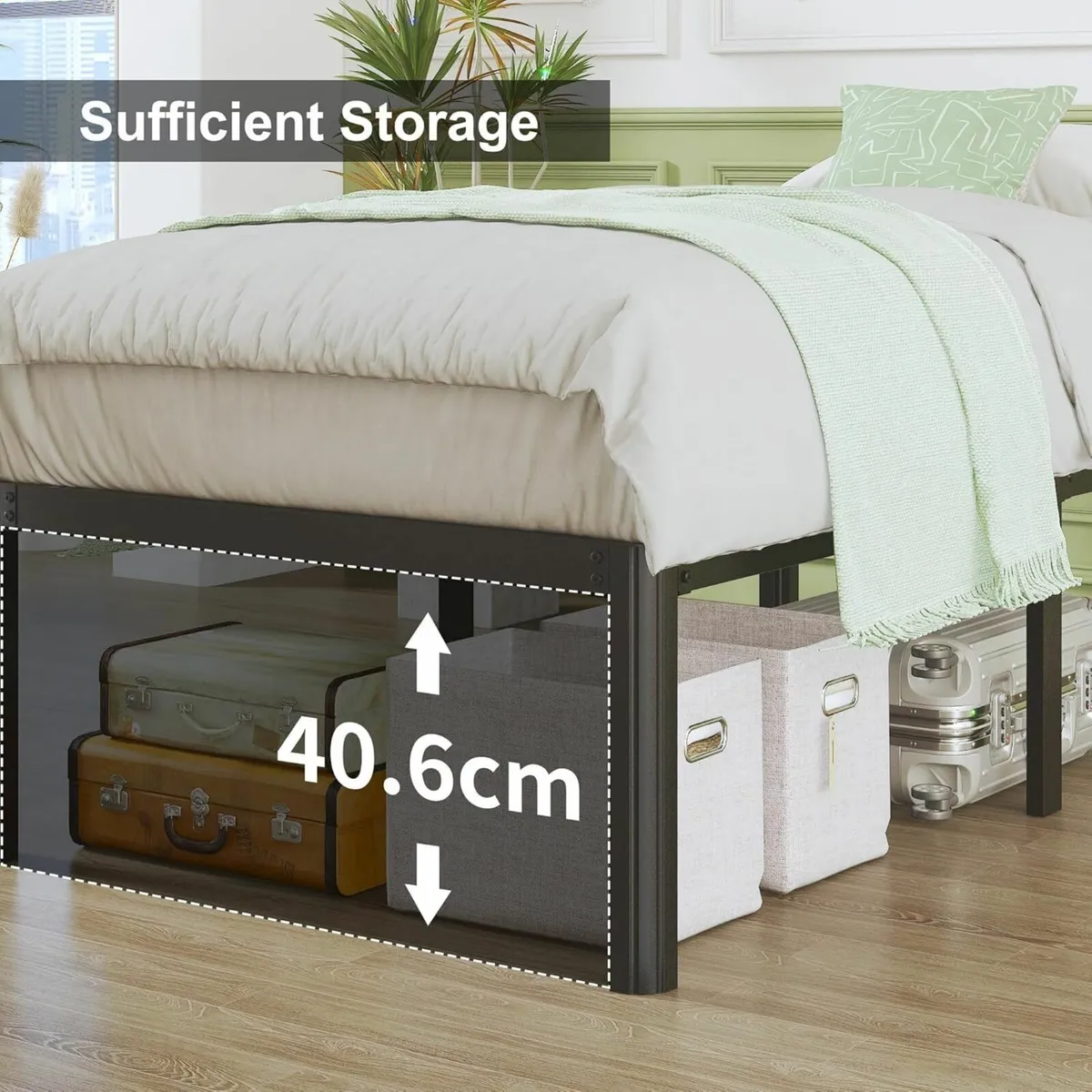High Double Black Bed Frame Slat Support 135x190cm - Image 4