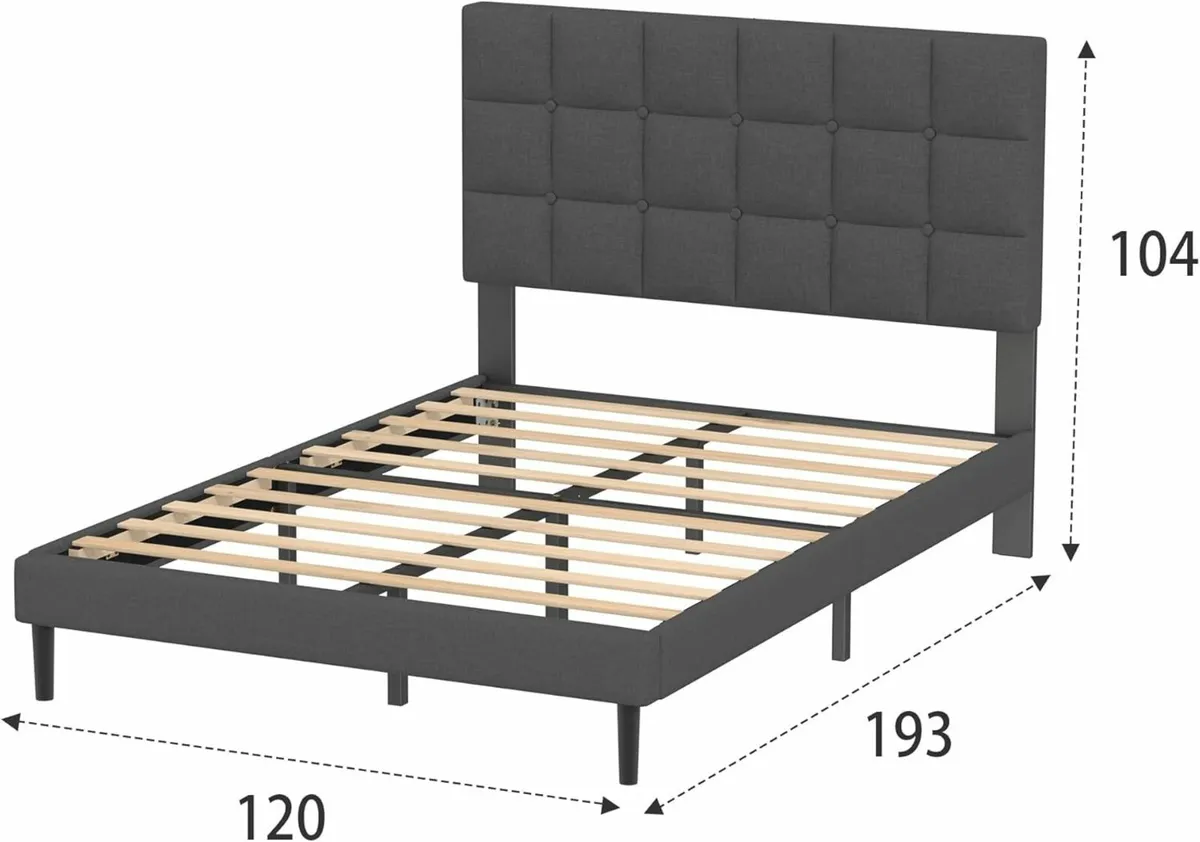 Double Bed Frame Upholstered Headboard 120×190cm - Image 2