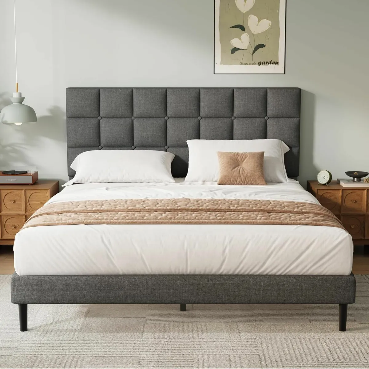 Double Bed Frame Upholstered Headboard 120×190cm - Image 1