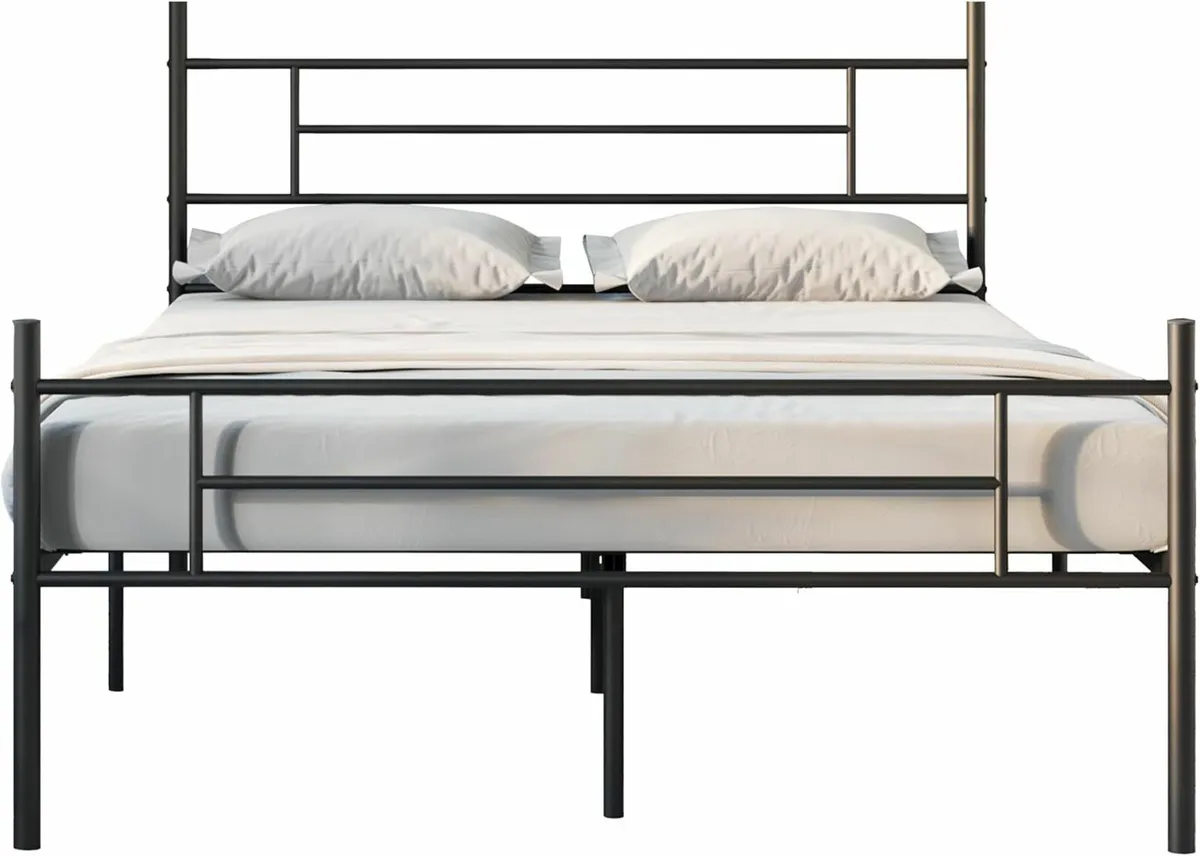 Double Metal Bed Frame Headboard 120x200cm, Black - Image 2