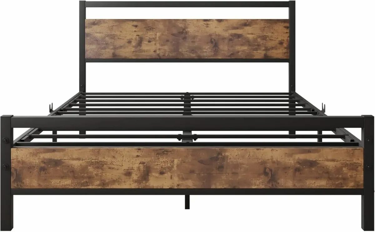 Double Bed Metal Frame Wooden Headboard 138x196cm - Image 4