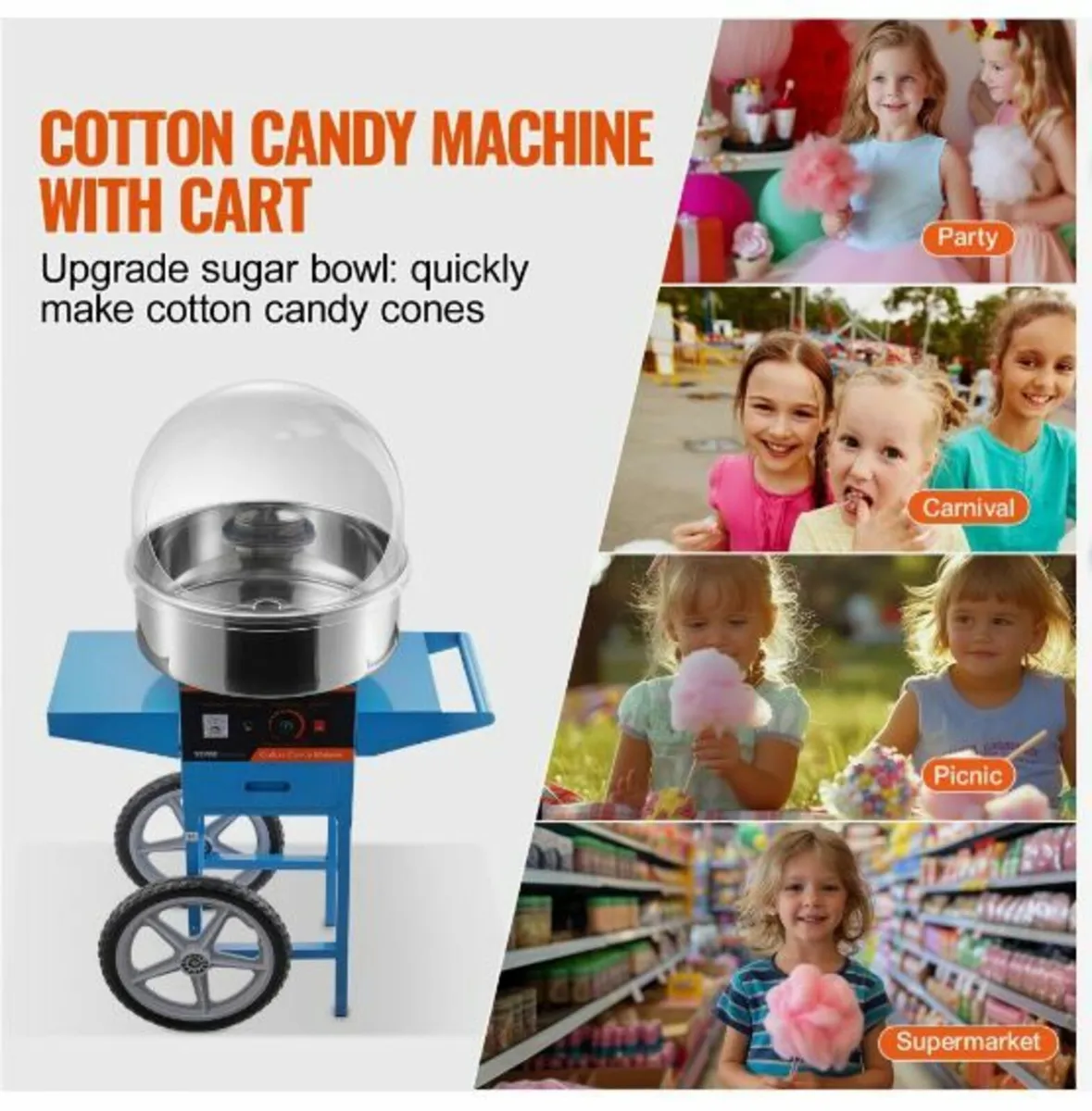 Electric Cotton Candy Machine with Cart, 1000W - Image 2