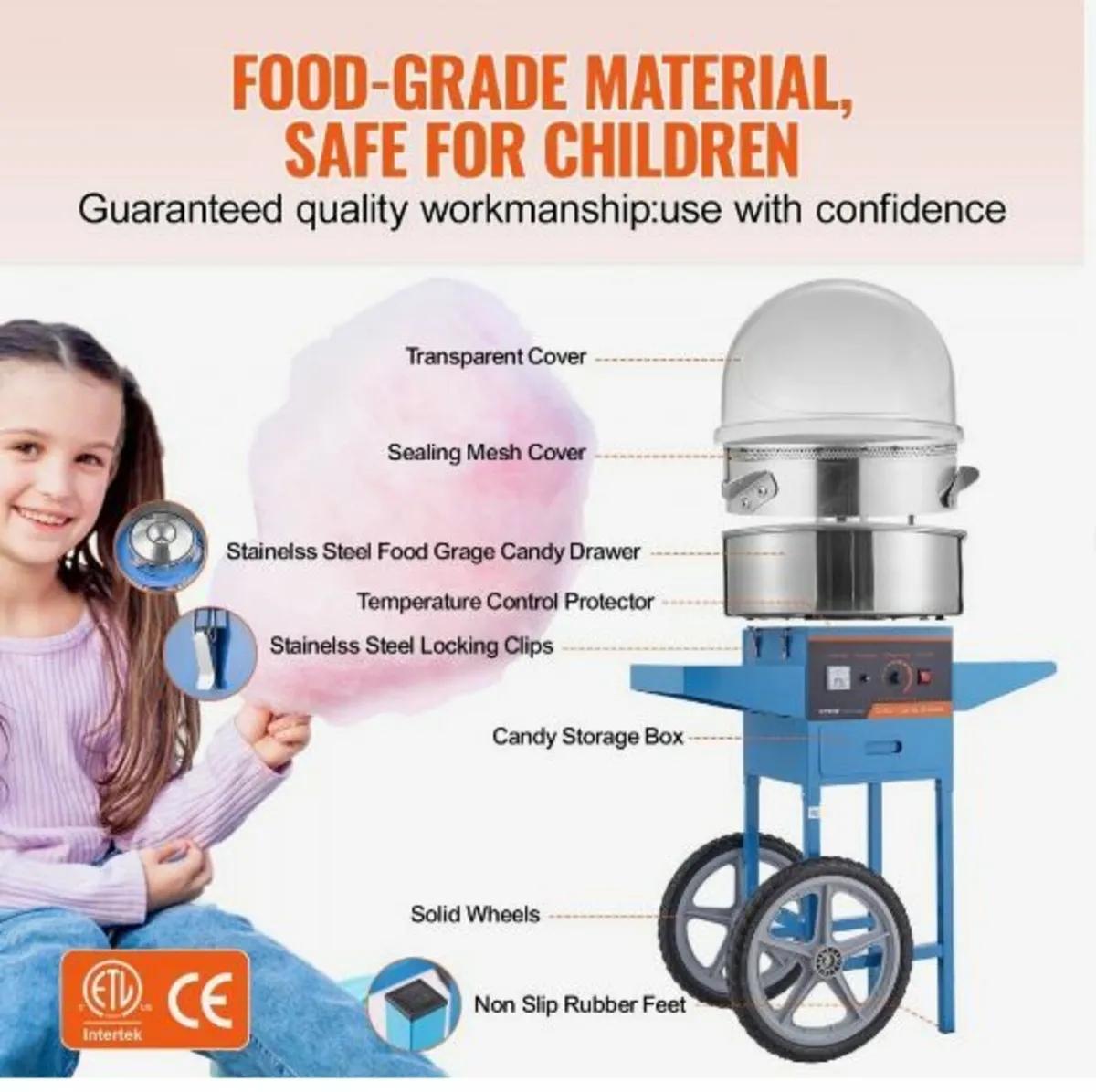 Electric Cotton Candy Machine with Cart, 1000W - Image 4