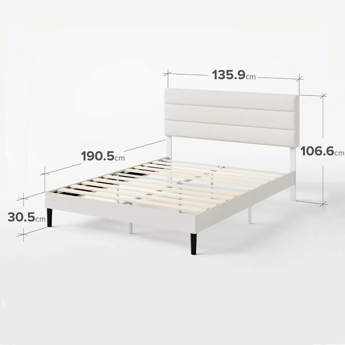 White Double Bed Frame 135x190cm Headboard - Image 2