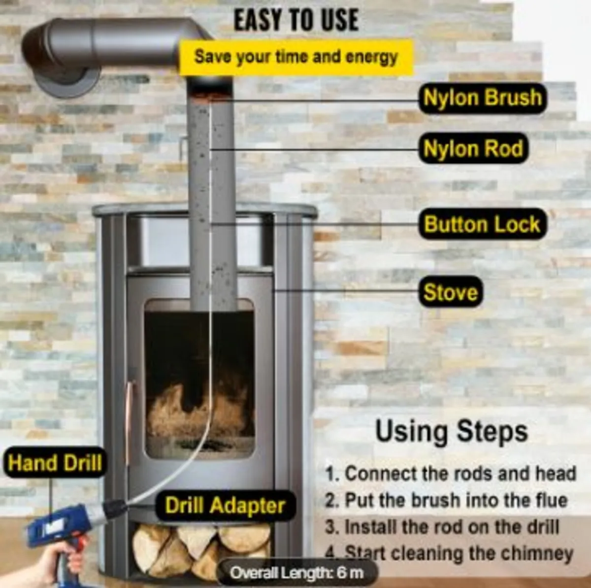 Flexible Chimney Sweep Rods, 20FT Chimney Cleaning - Image 3