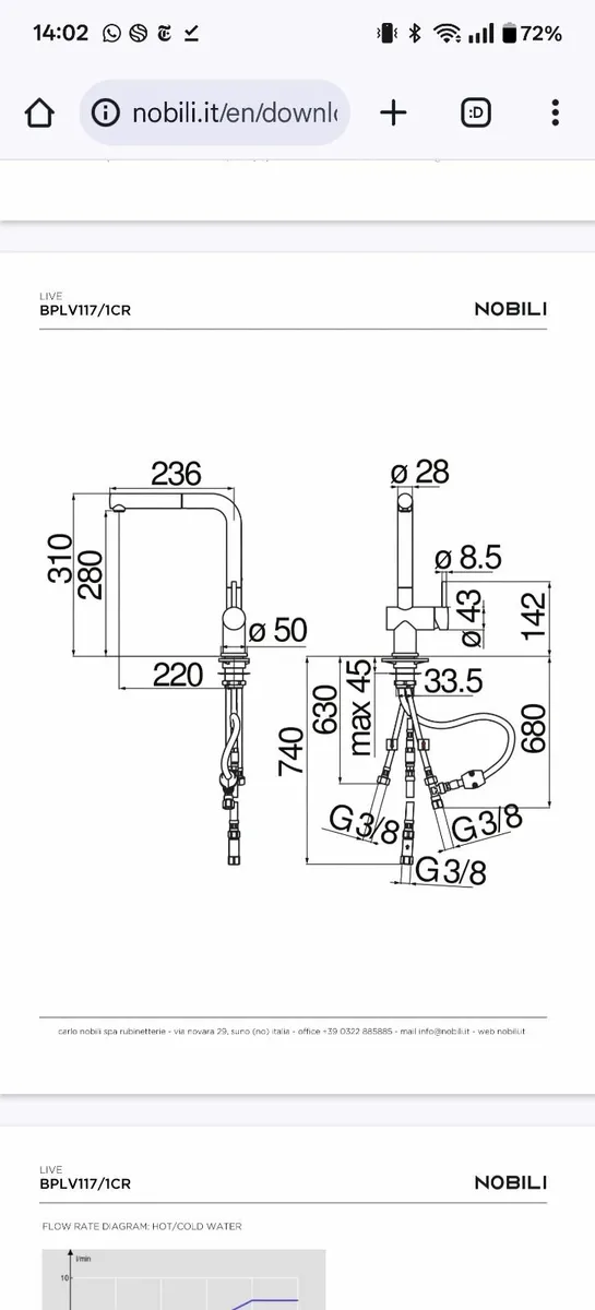 Nobili Italian made kitchen tap with pull out head - Image 3