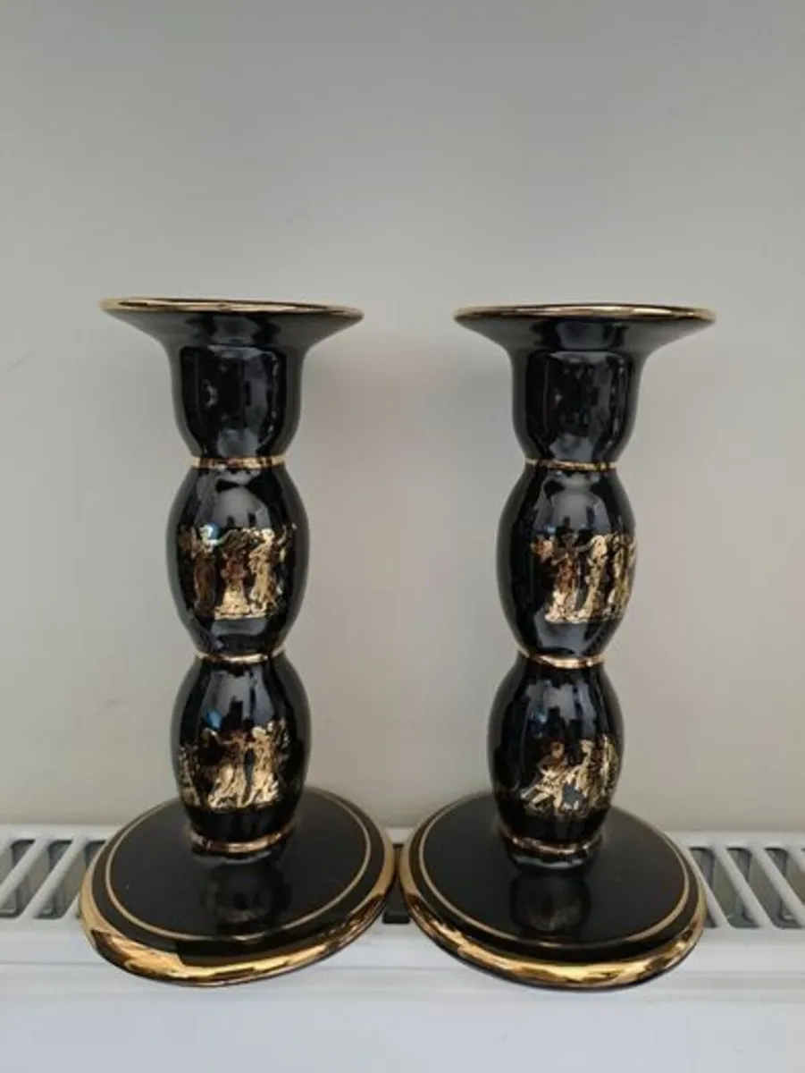 Black and 24 k gold Candle sticks - Image 1