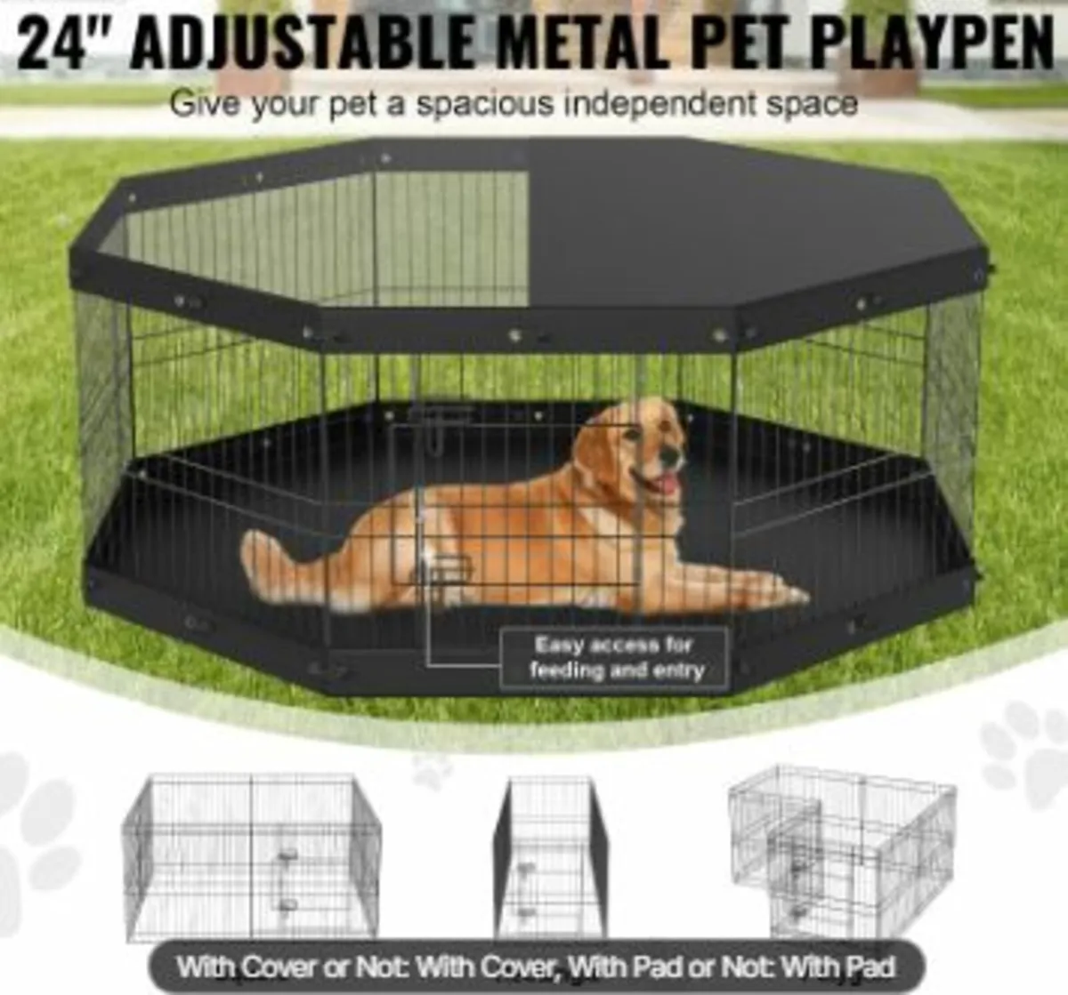 Dog Playpen, 8 Panels Foldable Metal Dog Exercise - Image 2
