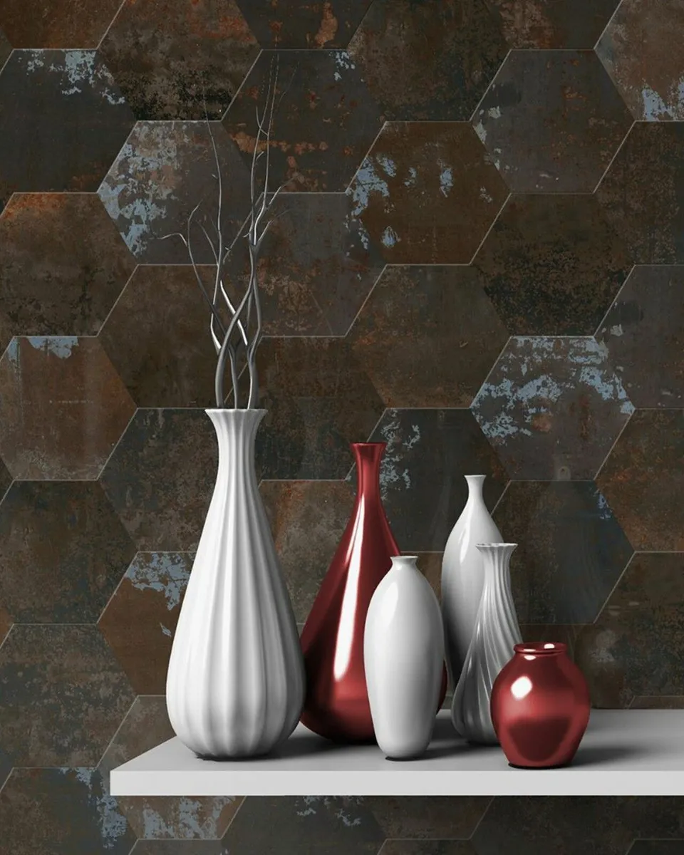 Hexagon Metallic-Style Porcelain Tiles - Image 1