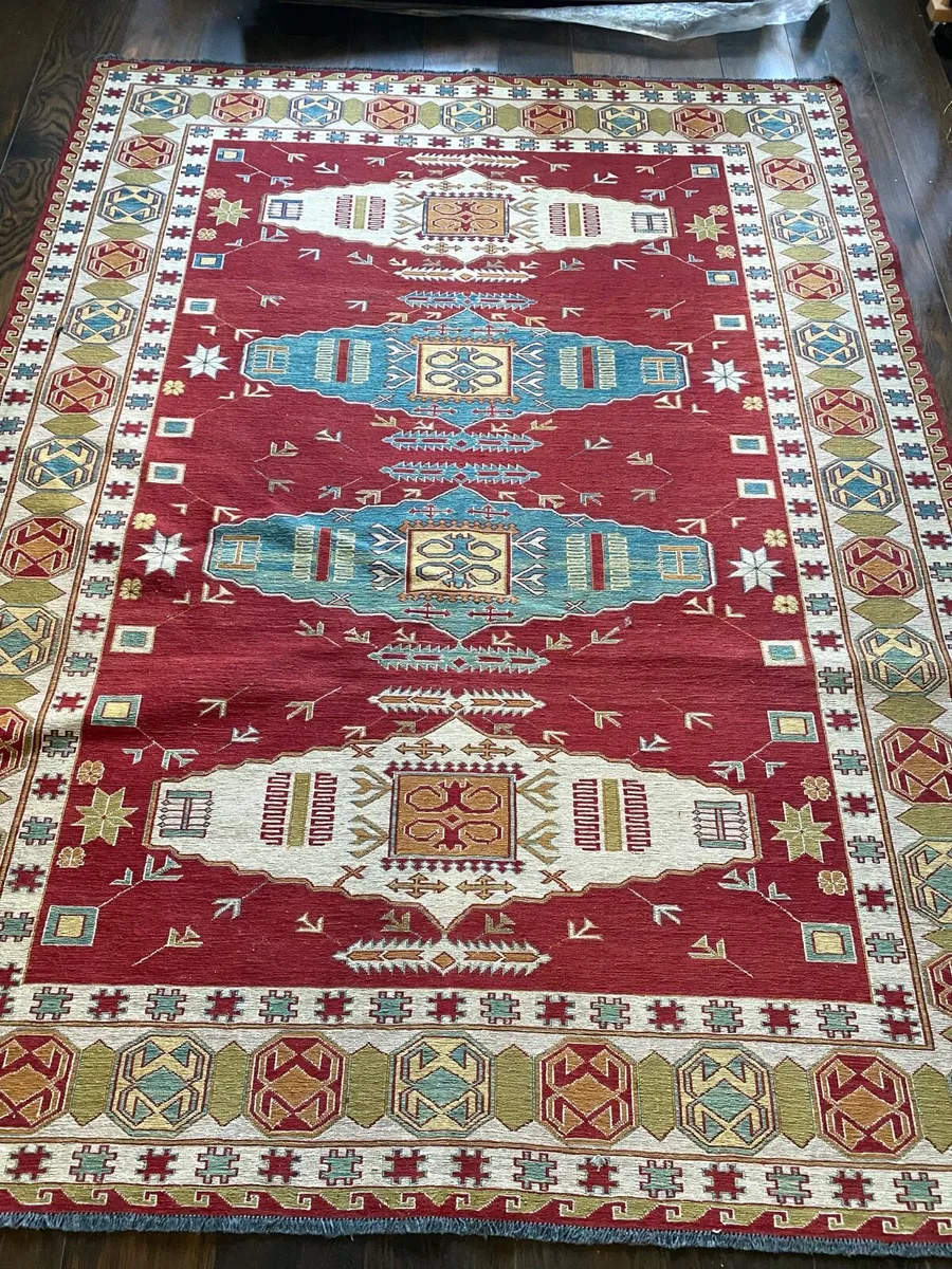 Flatwoven hand knotted wool rug - Image 1