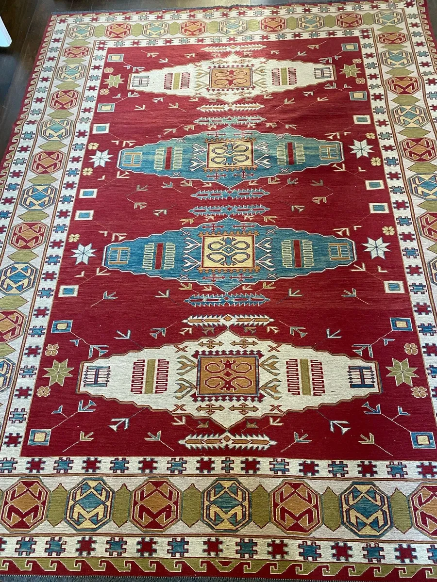 Flatwoven hand knotted wool rug - Image 3