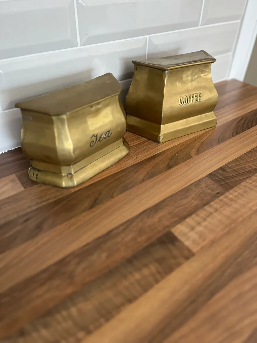 Antique Pair of Brass Tea/Coffee Cannisters - Image 2