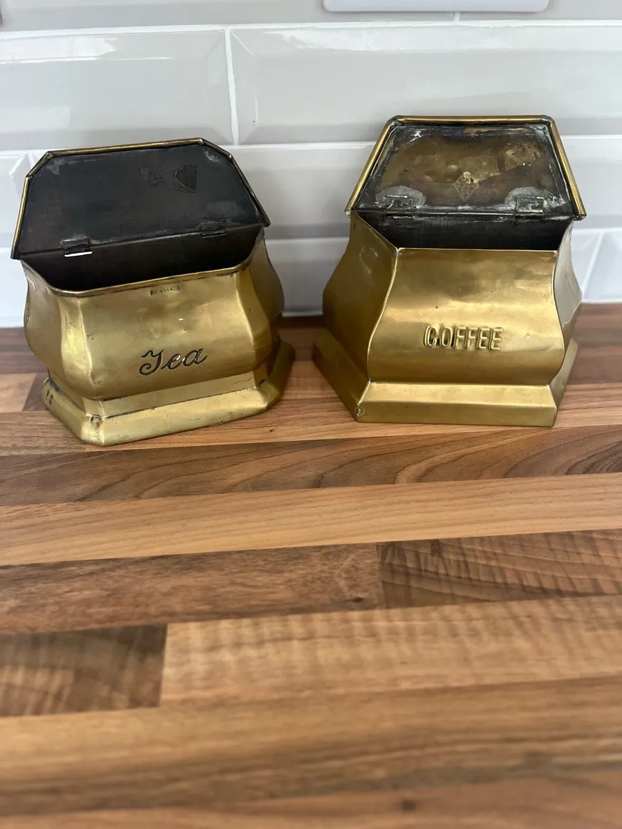 Antique Pair of Brass Tea/Coffee Cannisters - Image 4