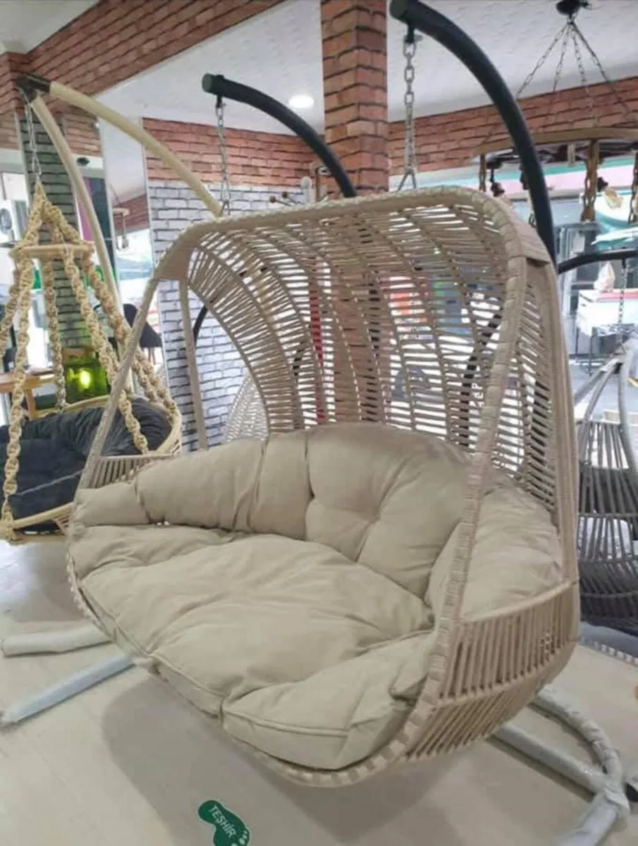Double egg chair textile rope with cushion - Image 2