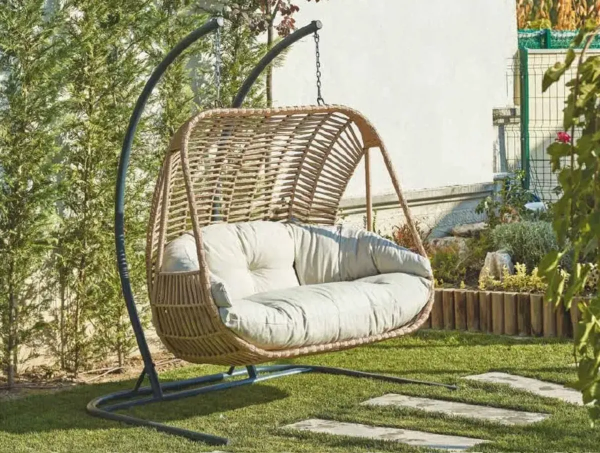 Double egg chair textile rope with cushion - Image 3