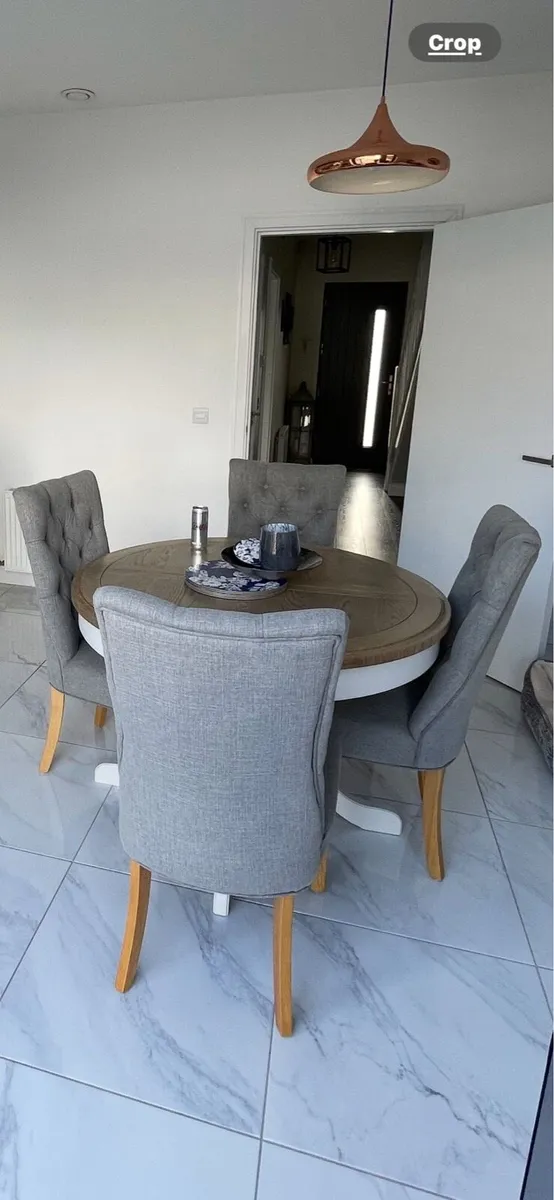 EZ Living Grey Fabric Dining Chair With Oak Legs - Image 1
