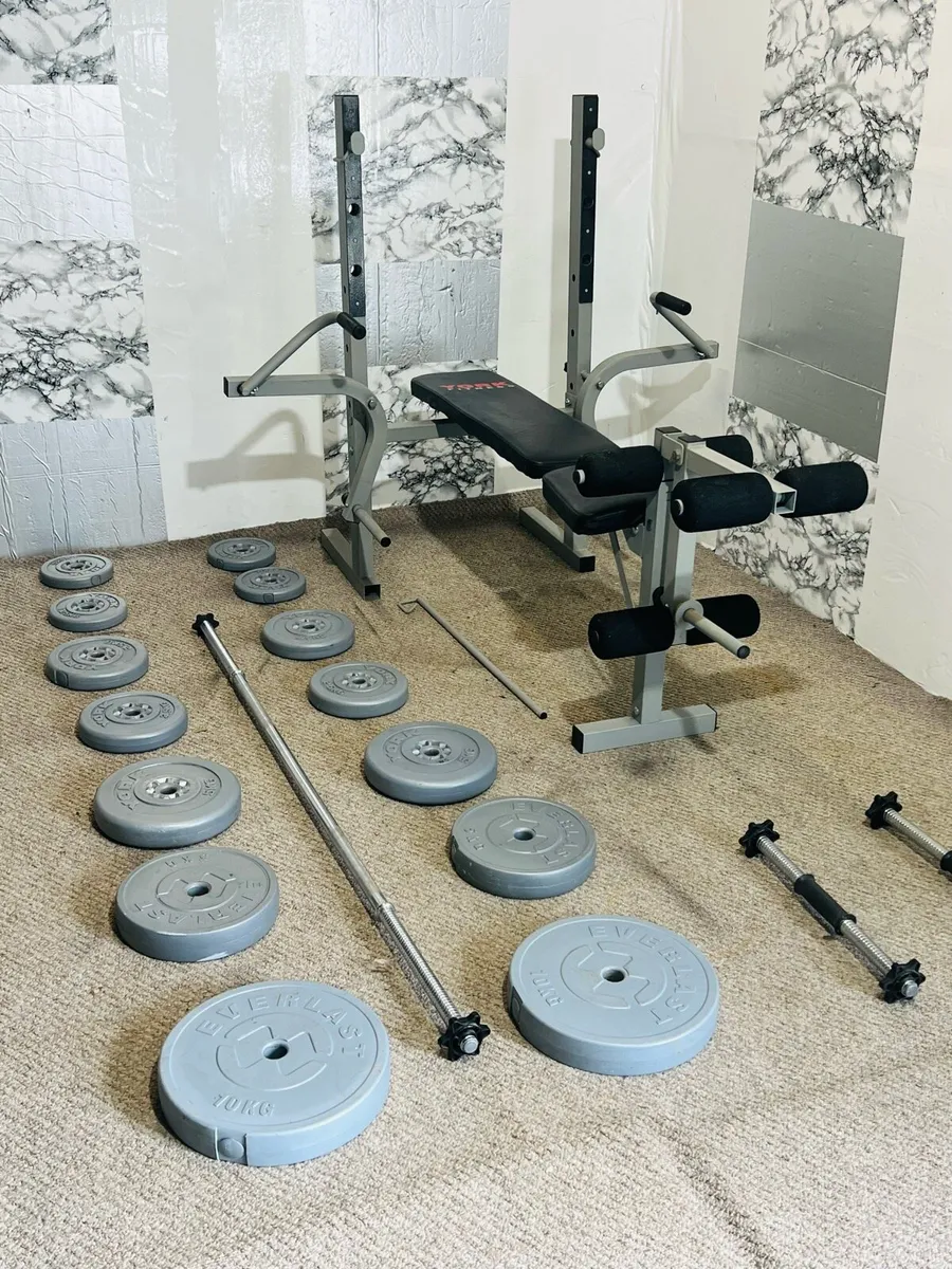 MULTI FUNCTION BENCH 55KG WEIGHTS BARS - Image 1
