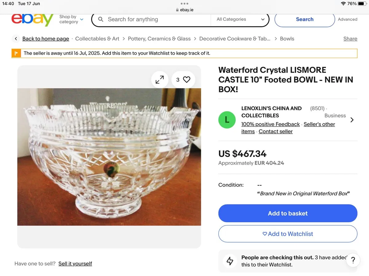 lismore castle Waterford crystal 10 inch bowl - Image 4