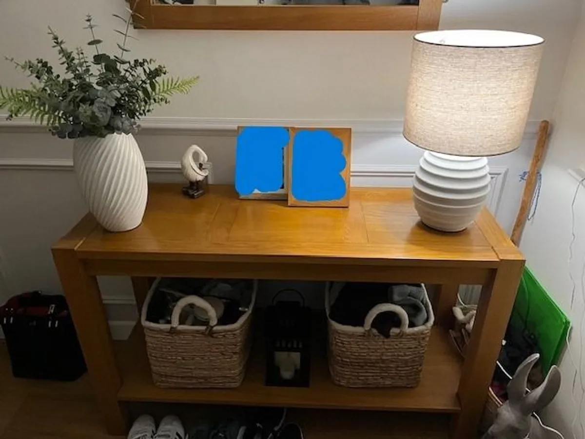 Solid Oak Console Table with storage baskets - Image 1