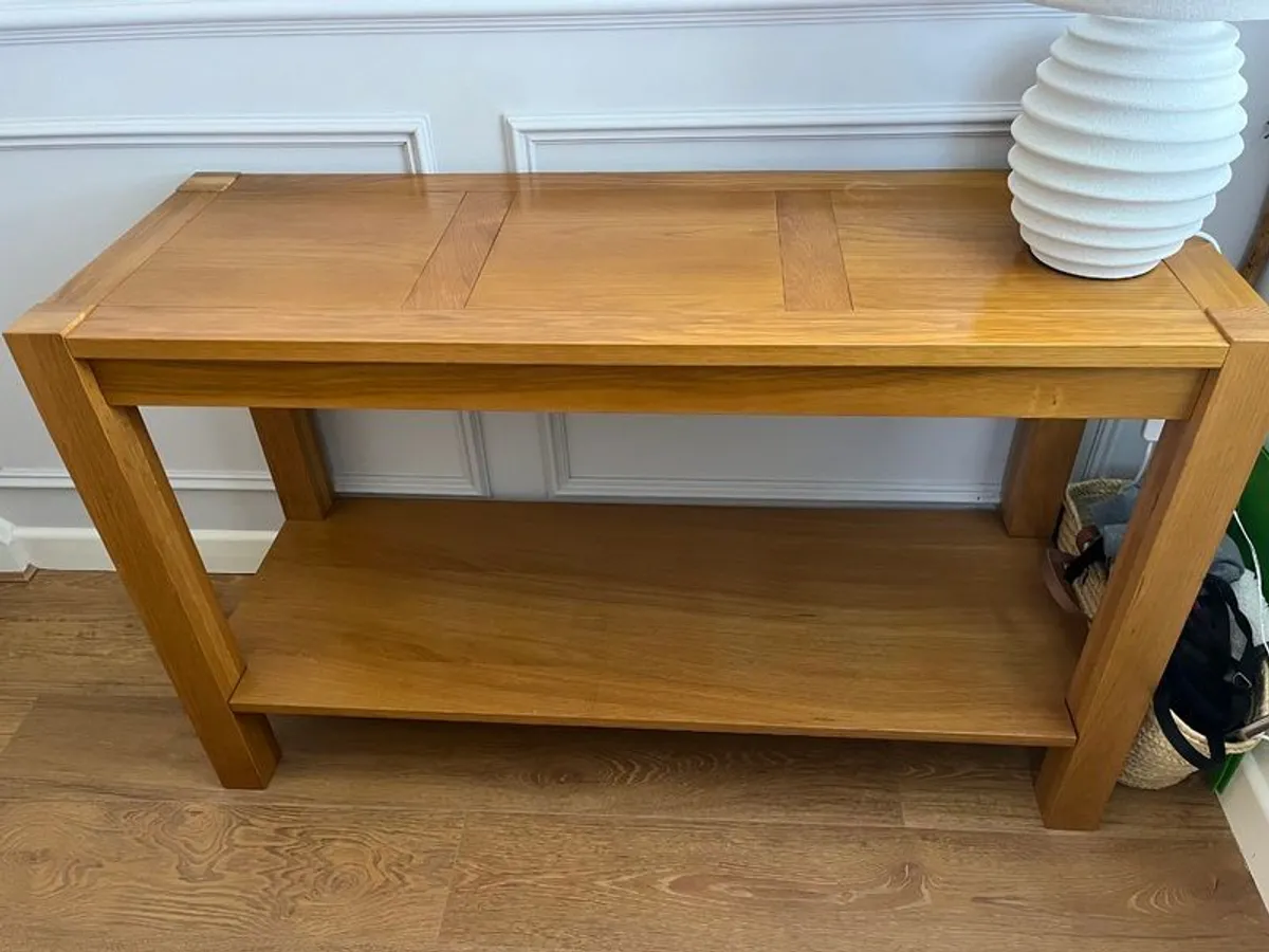 Solid Oak Console Table with storage baskets - Image 3