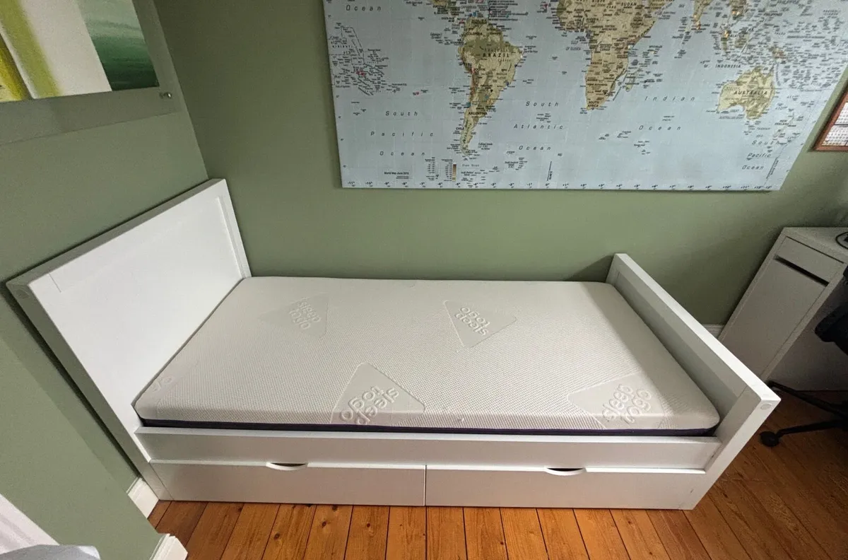 Single Bed Frame with Memory Foam Matress (White) - Image 1