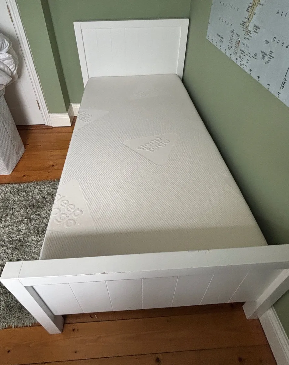 Single Bed Frame with Memory Foam Matress (White) - Image 3