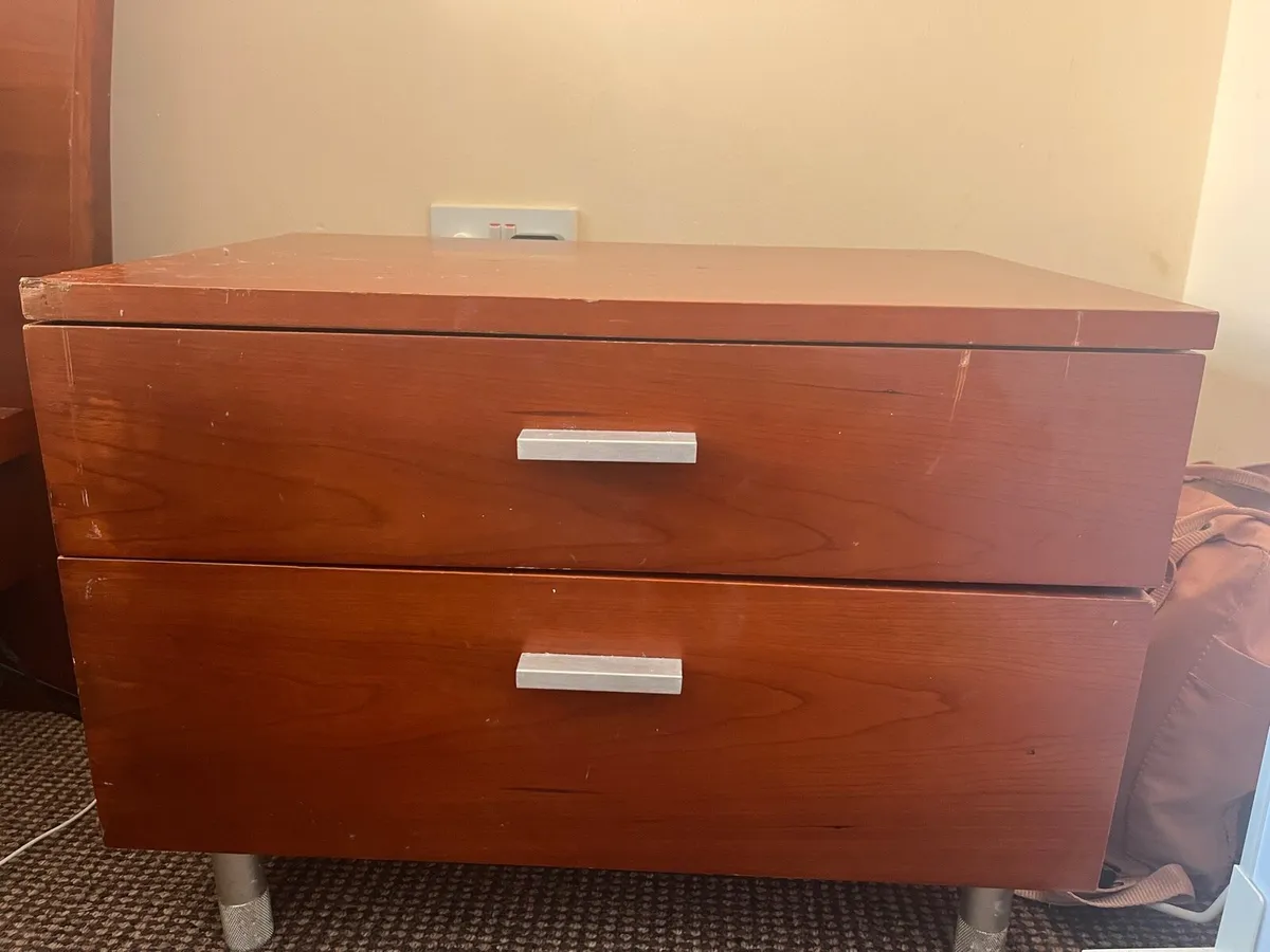 Hard wood bed frame & 2 matching lockers - Image 4