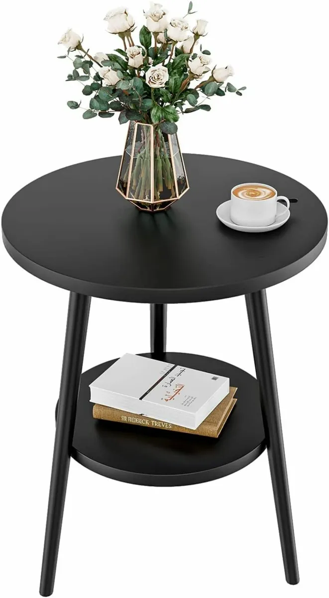 Round Side Table 2 Tier End Table Coffee Table - Image 1