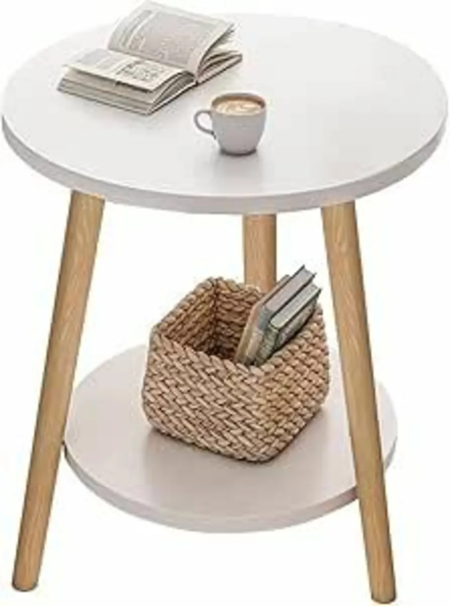 Round Side Table 2 Tier End Coffee Table White - Image 2