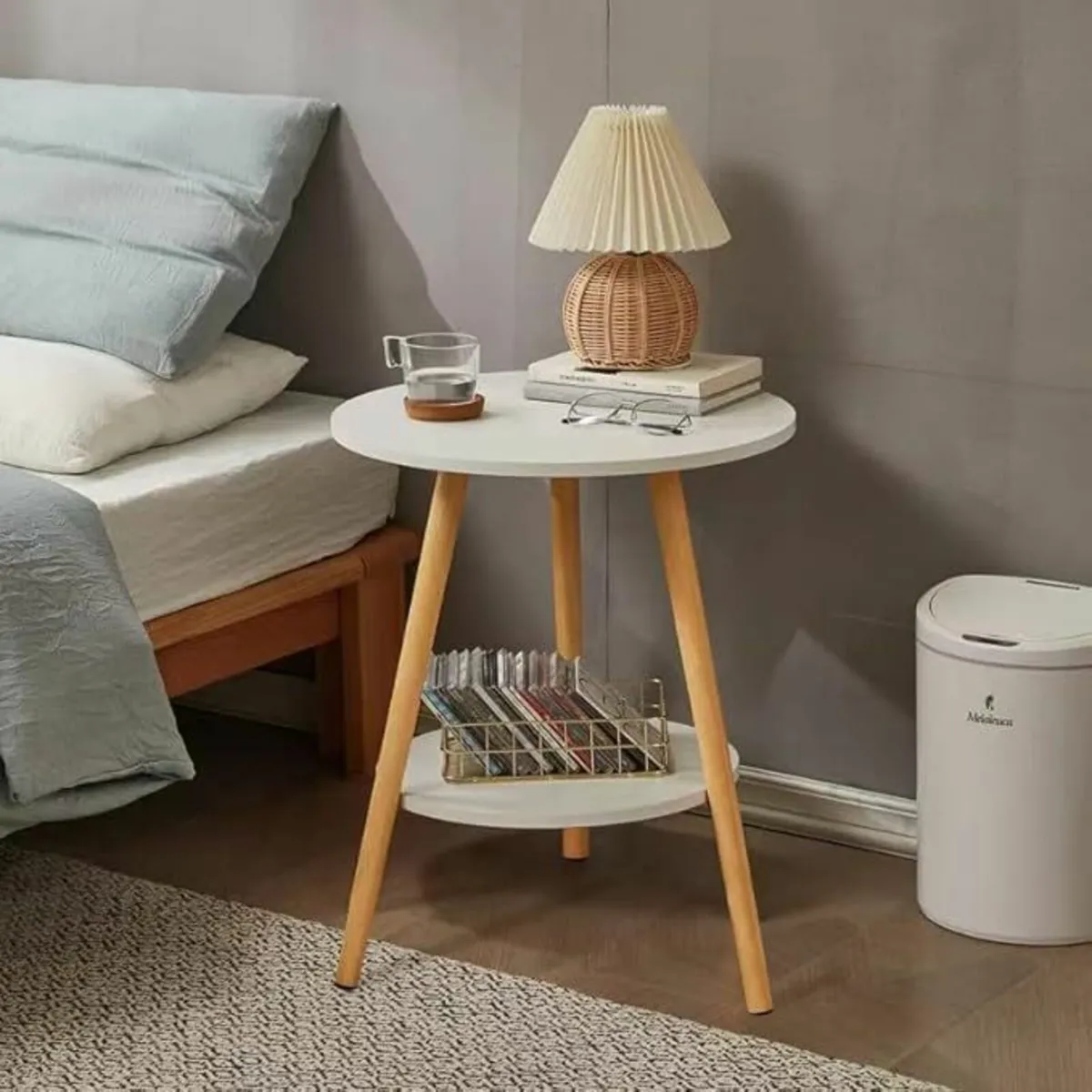Round Side Table 2 Tier End Coffee Table White - Image 4