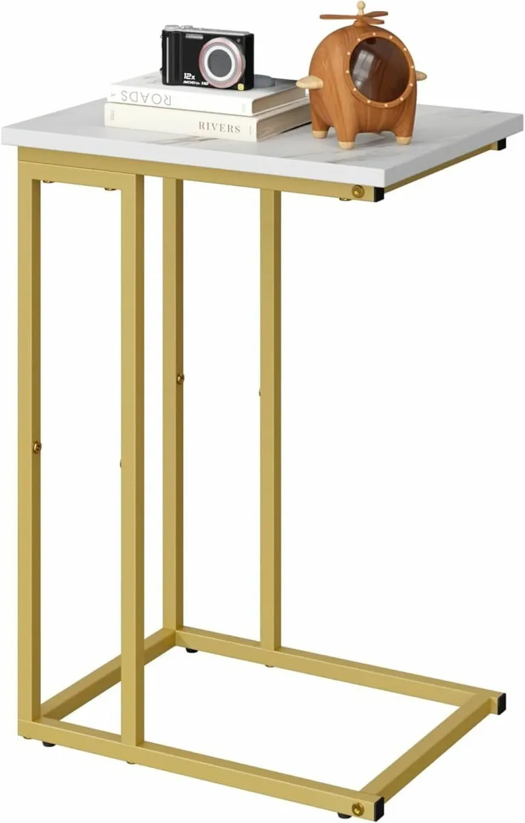 C Shaped Side Table Narrow Sofa End Table Gold - Image 3