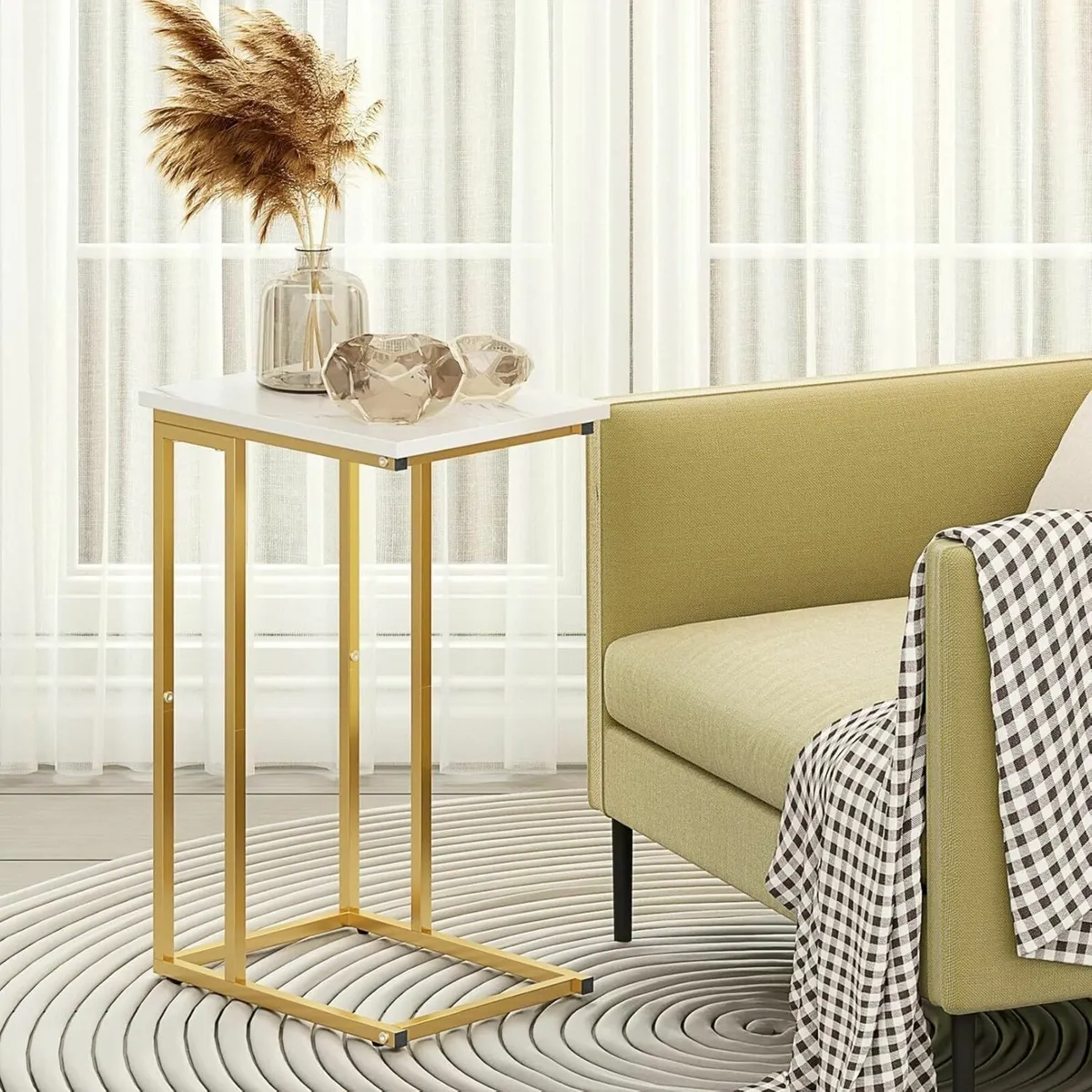 C Shaped Side Table Narrow Sofa End Table Gold - Image 1