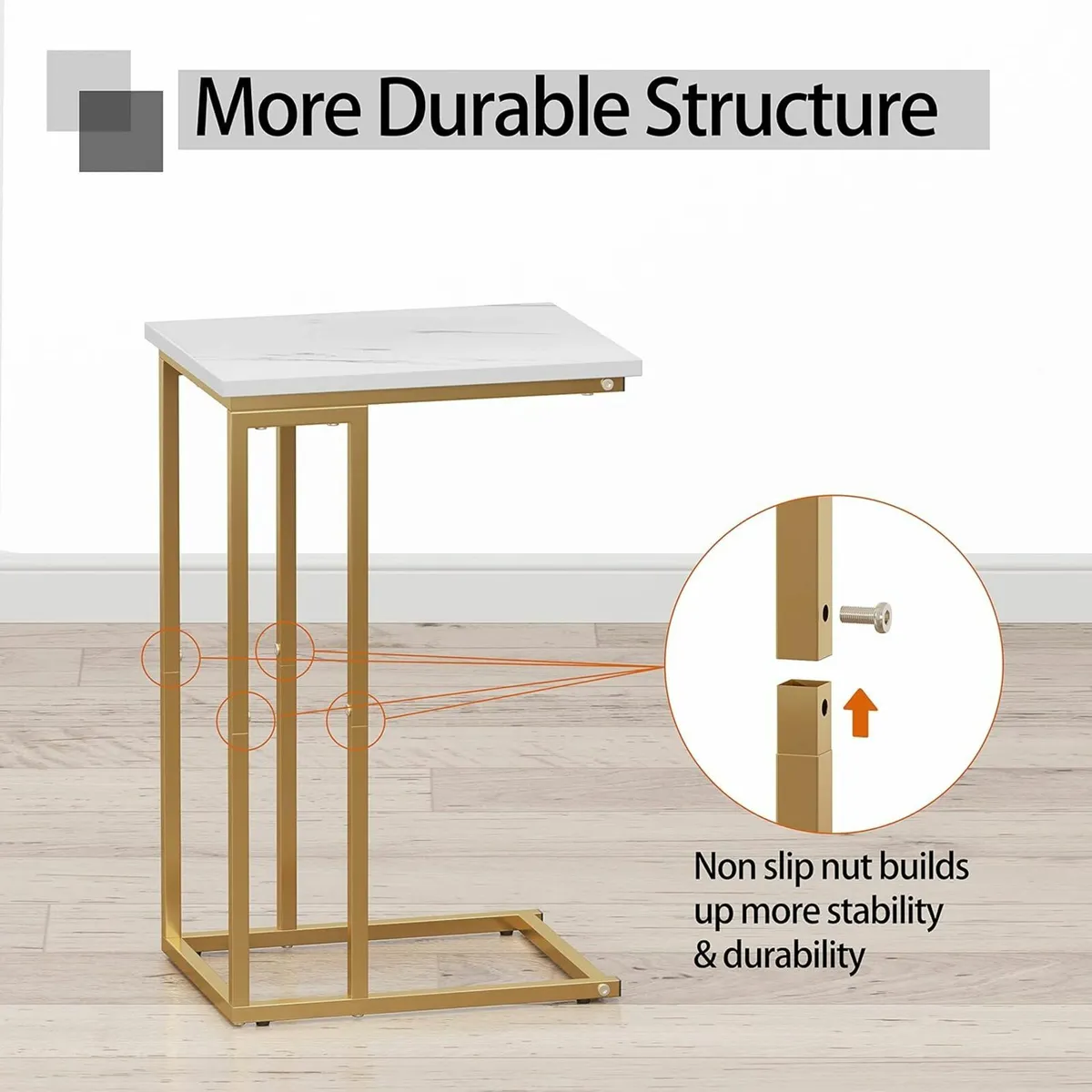 C Shaped Gold Side Table, Narrow Sofa End Table - Image 4