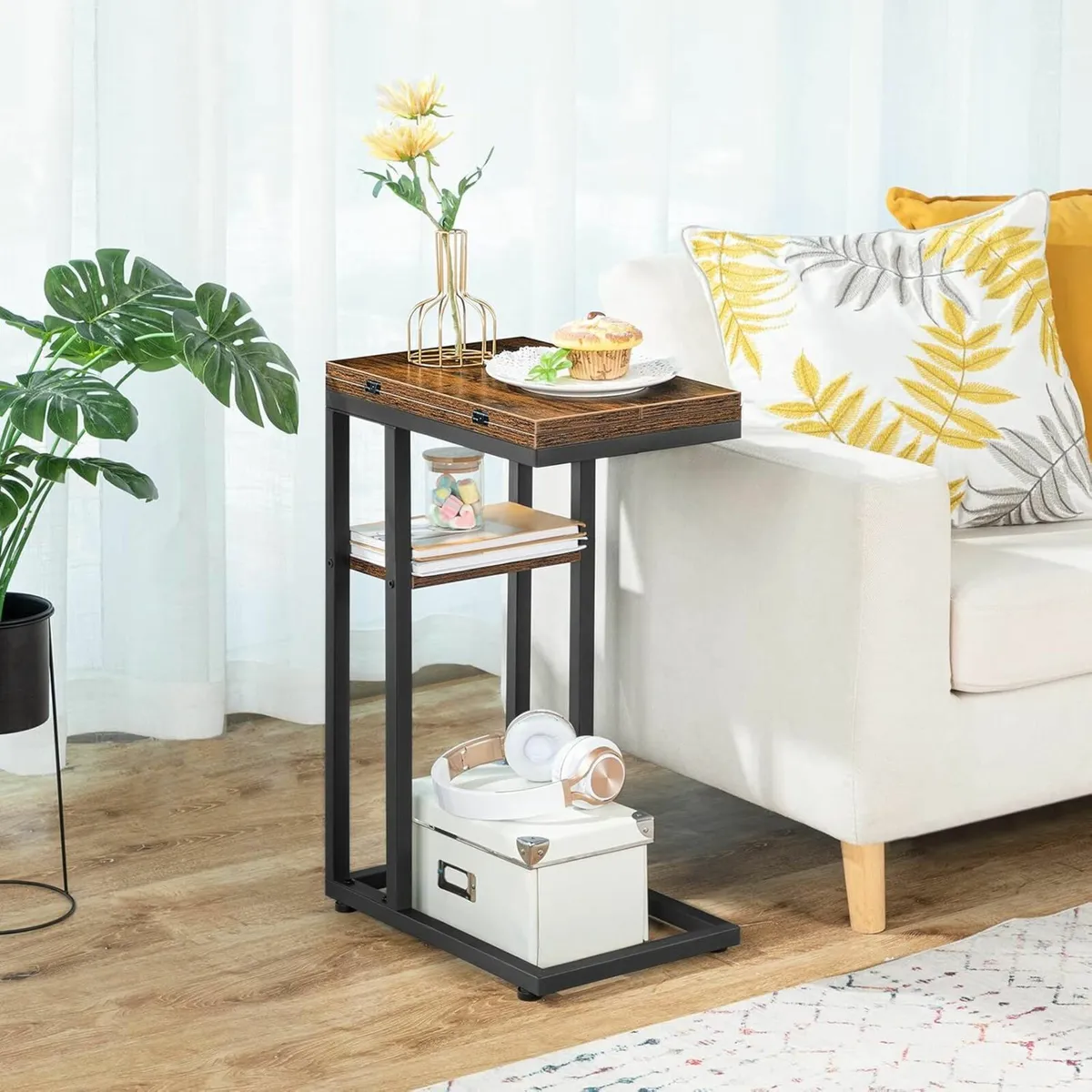 Brown Side Table, Foldable Sofa Coffee Tables - Image 1