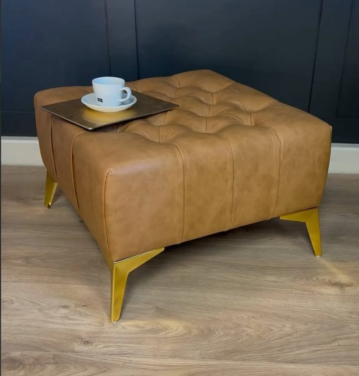 Chesterfield Bench Eco Leather Brown Elegant Styli - Image 1
