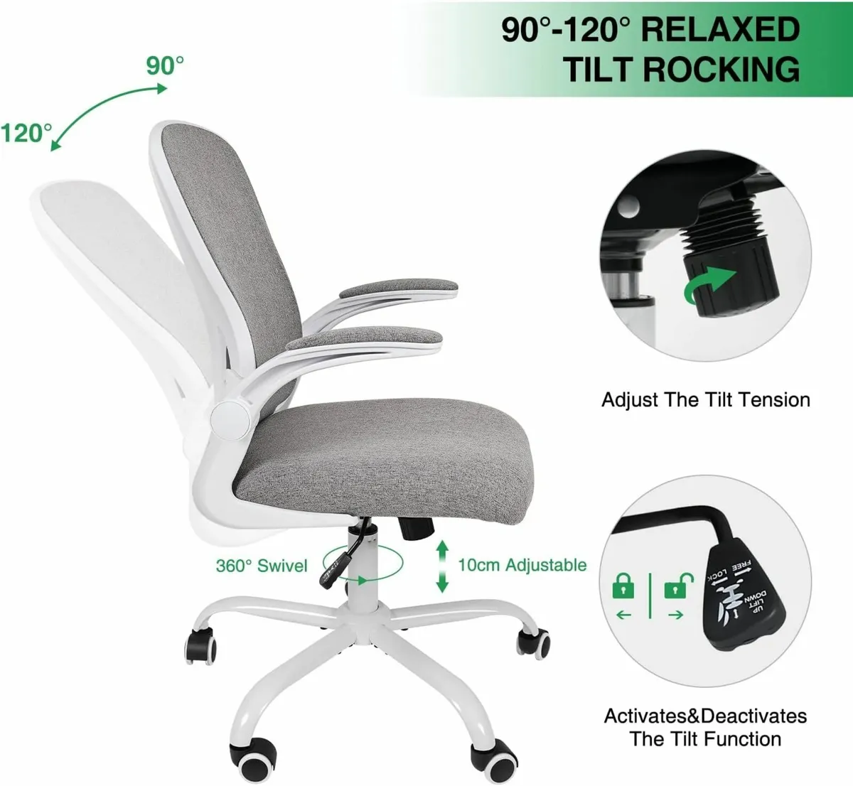 Ergonomic Office Chair Desk Flip-up Armrest grey - Image 3