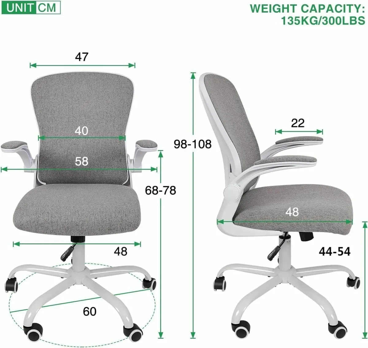 Ergonomic Office Chair Desk Flip-up Armrest grey - Image 4