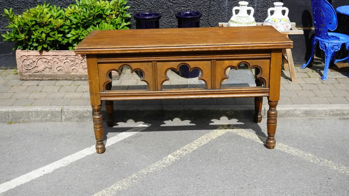 🕍 Antique Irish Gothic Revival Church Table - Image 1