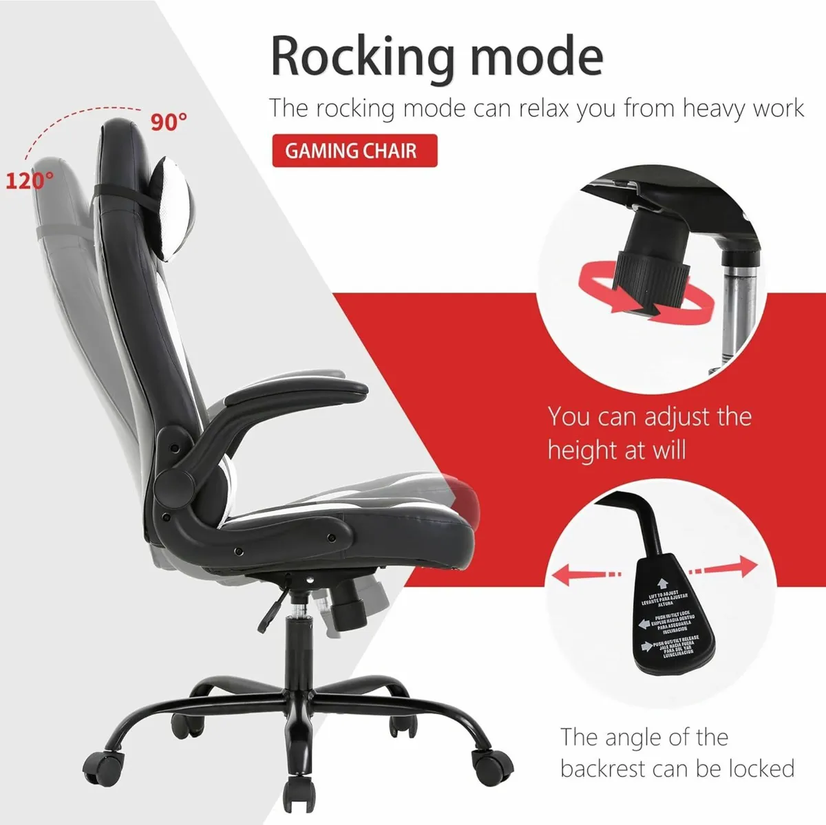 Gaming Chair Ergonomic Office Chair Desk White - Image 2