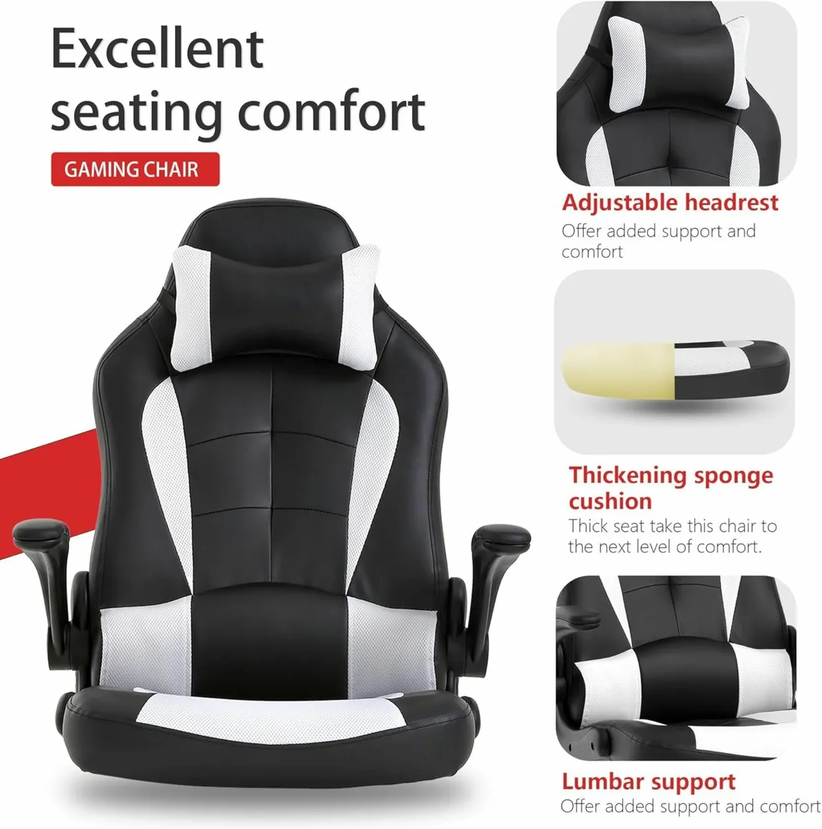 Gaming Chair Ergonomic Office Chair Desk White - Image 3