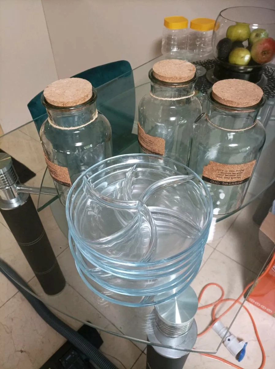 Large glass jars and glass plates