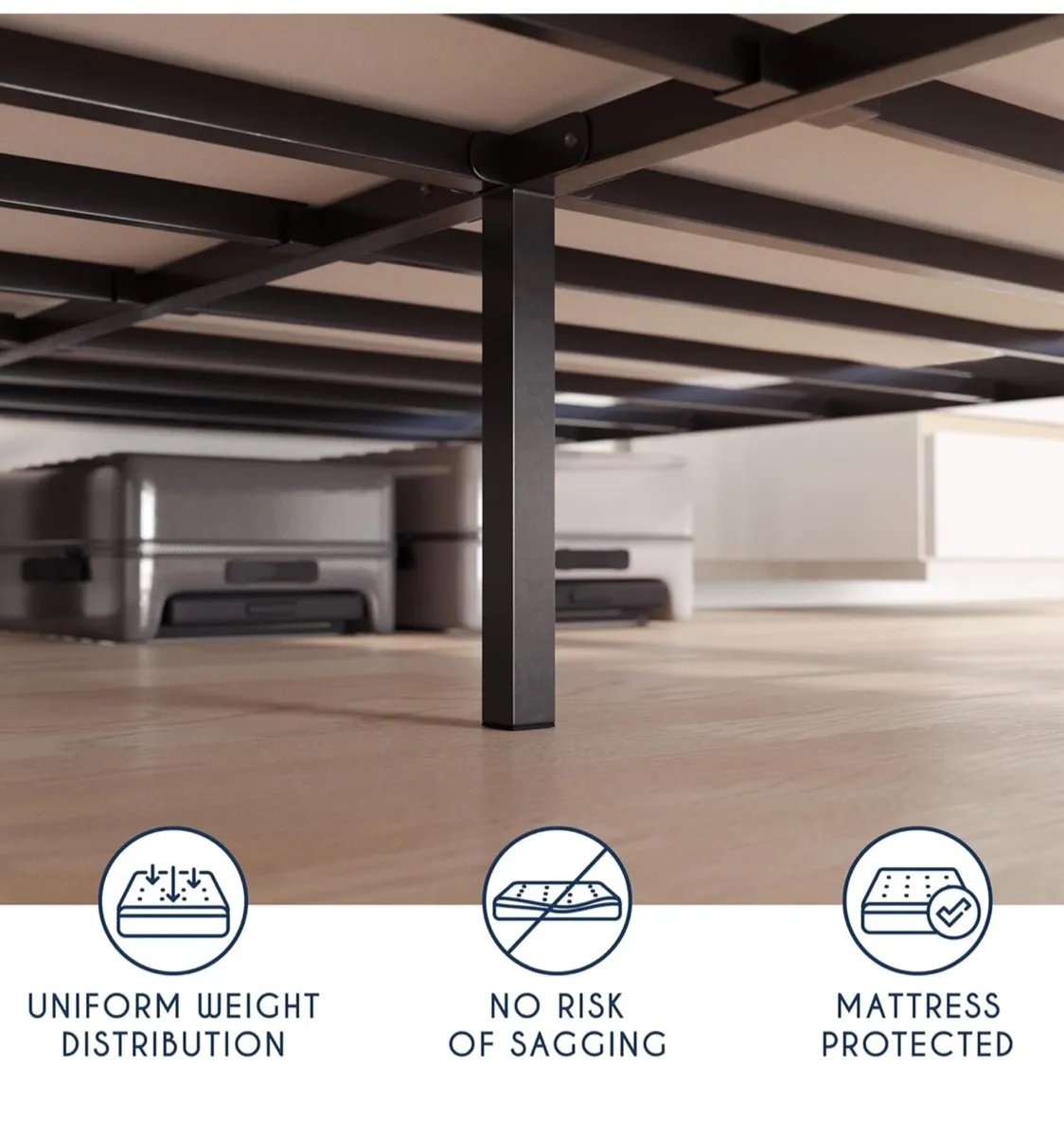 King Size Bed Frame Metal 150x200 with Storage 35c - Image 2