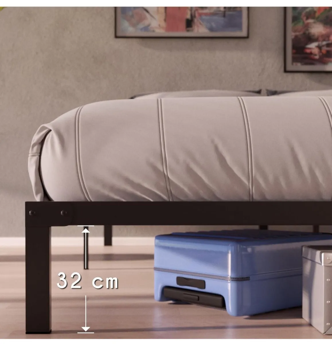 King Size Bed Frame Metal 150x200 with Storage 35c - Image 3