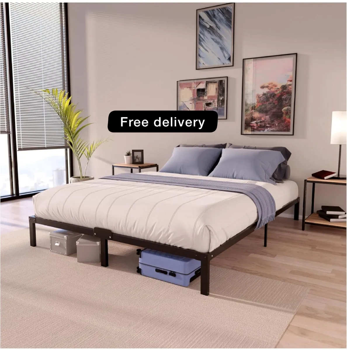 King Size Bed Frame Metal 150x200 with Storage 35c - Image 1