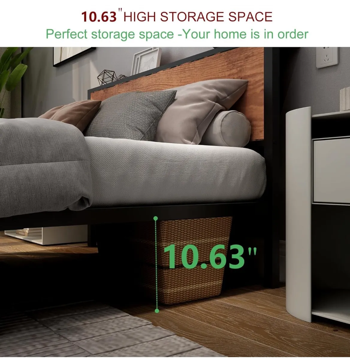 King Size Bed Frame with Storage Wooden Headboard - Image 4