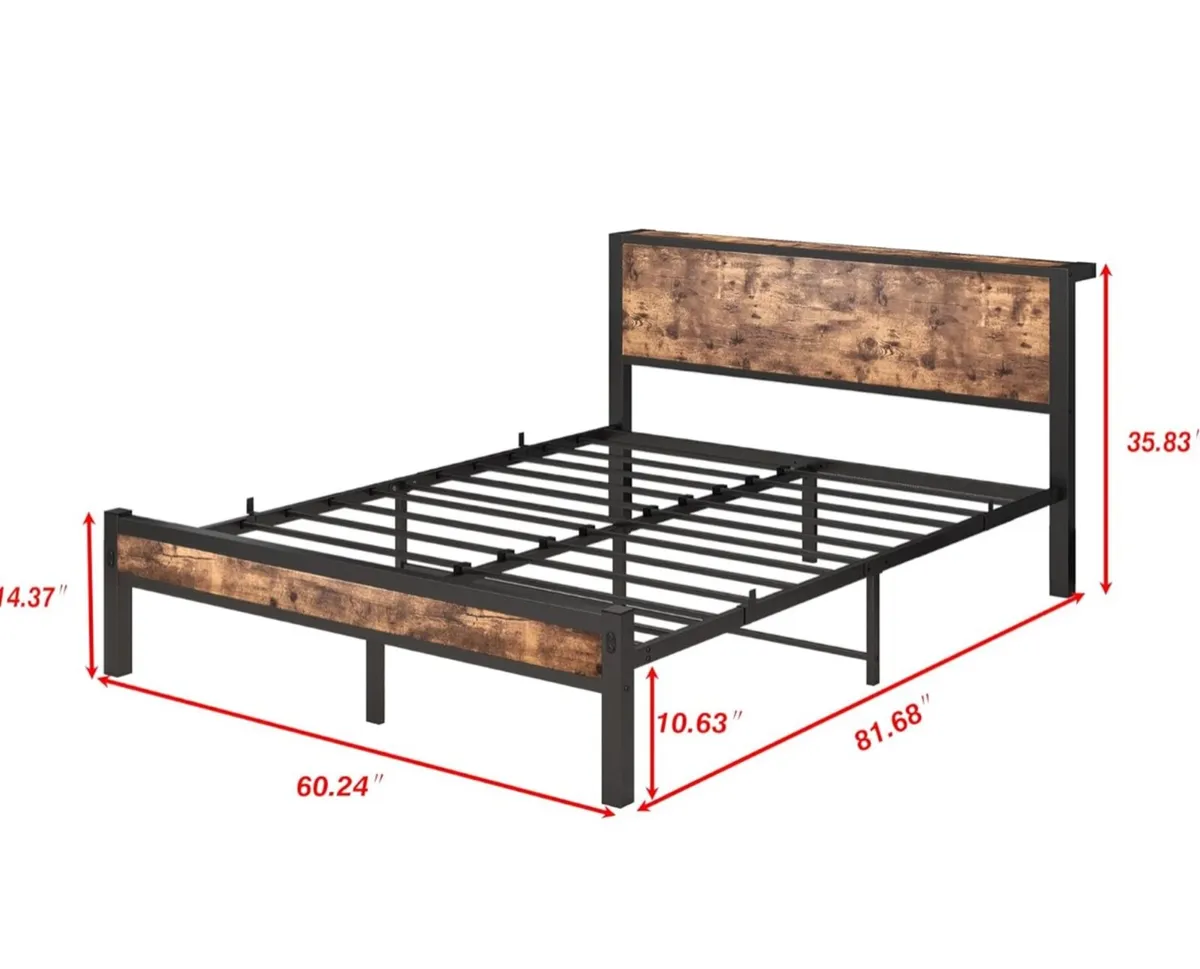 King Size Bed Frame with Storage Wooden Headboard - Image 2
