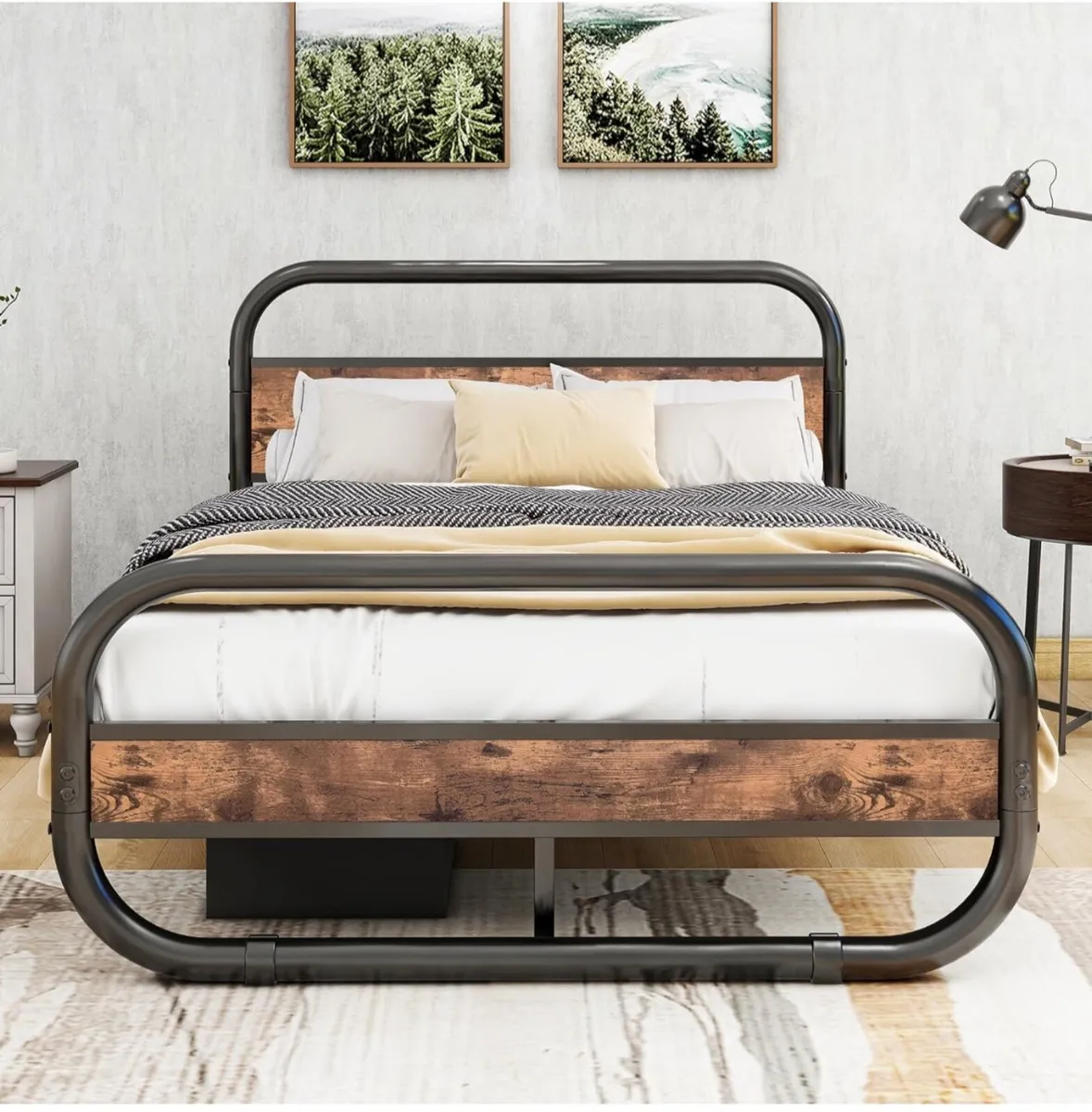 King Size Bed Frame with Storage Wooden Headboard - Image 2